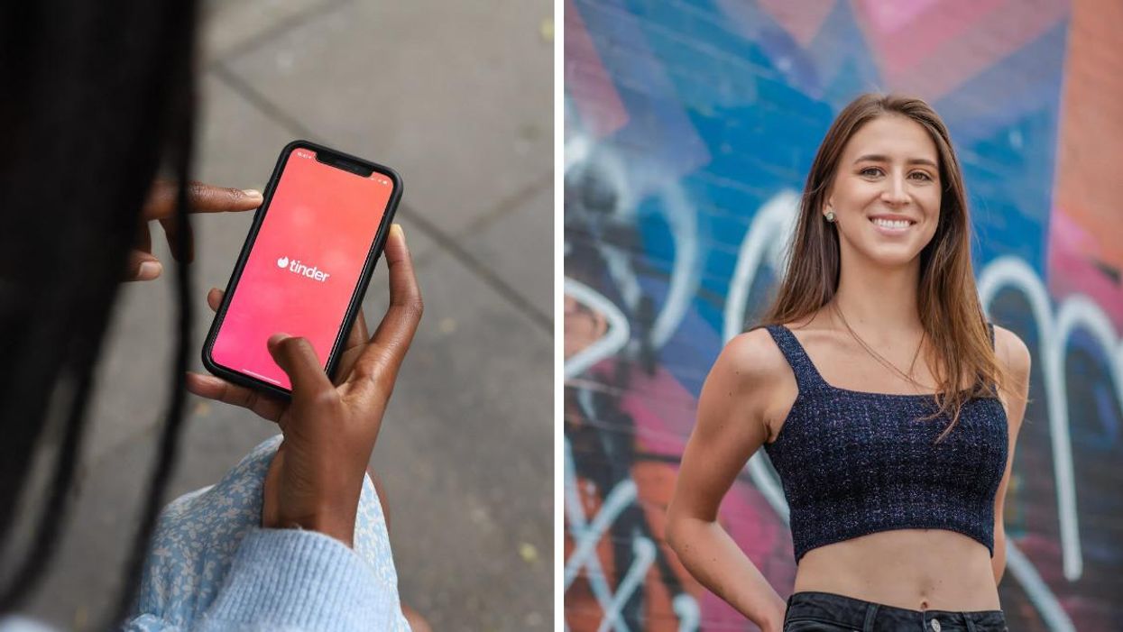 Une personne sur Tinder. Droite : Une personne lors d'une séance photo.
