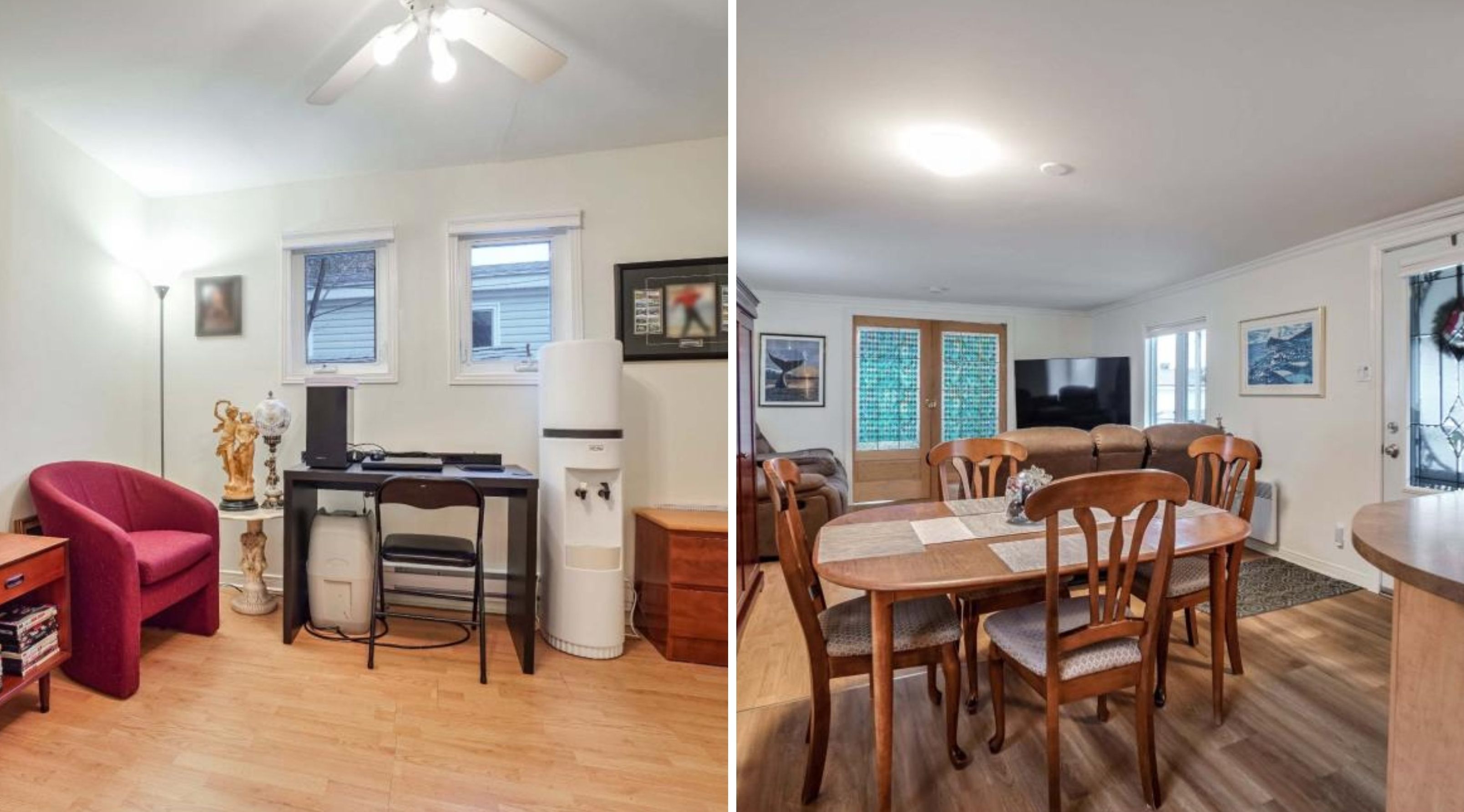 Une pi\u00e8ce. \u00c0 droite : une salle \u00e0 manger.