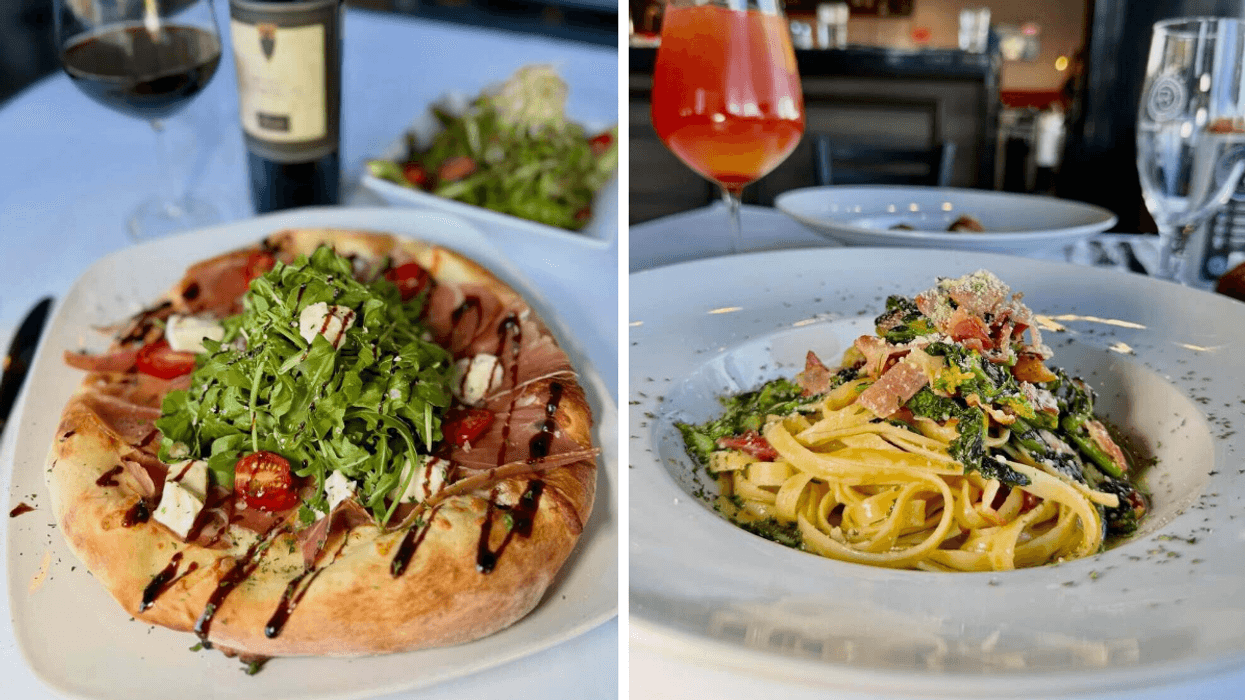 Une pizza du restaurant Kitchen 73. Droite : Un plat de pâte au Kitchen 73.