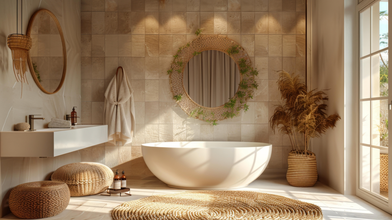 Une salle de bain décorée.