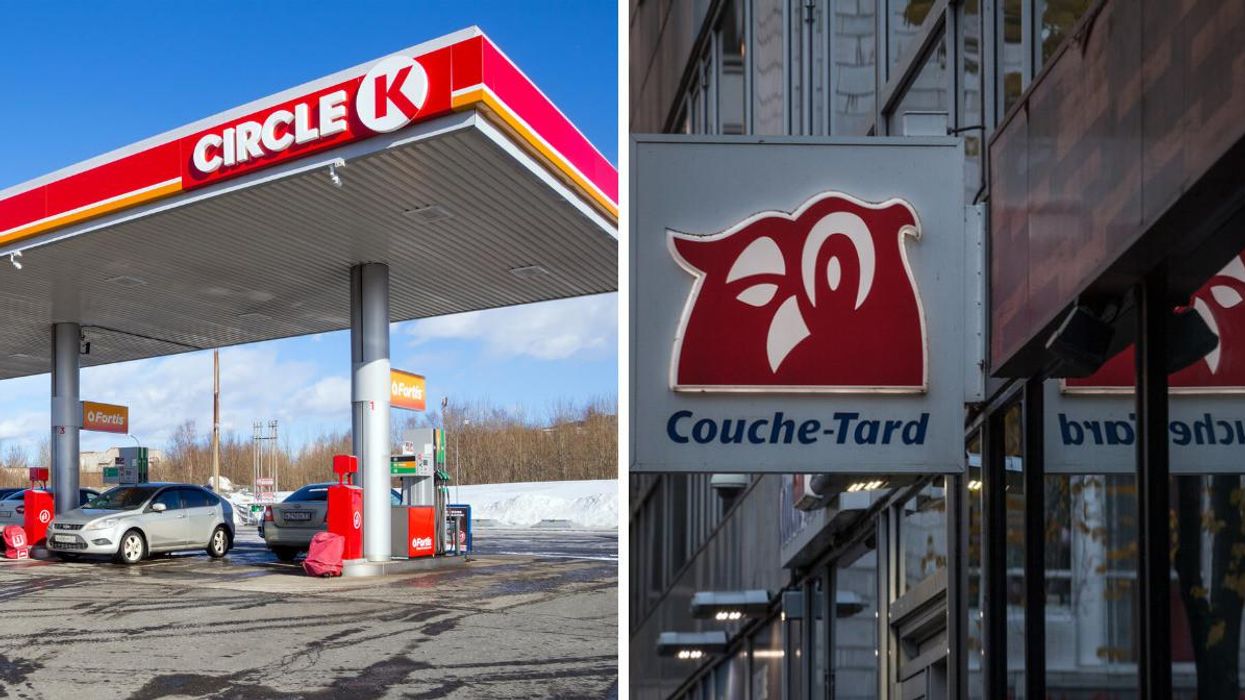 Une station-service Circle K à Murmansk, en Russie. Droite : Une succursale Couche-Tard.