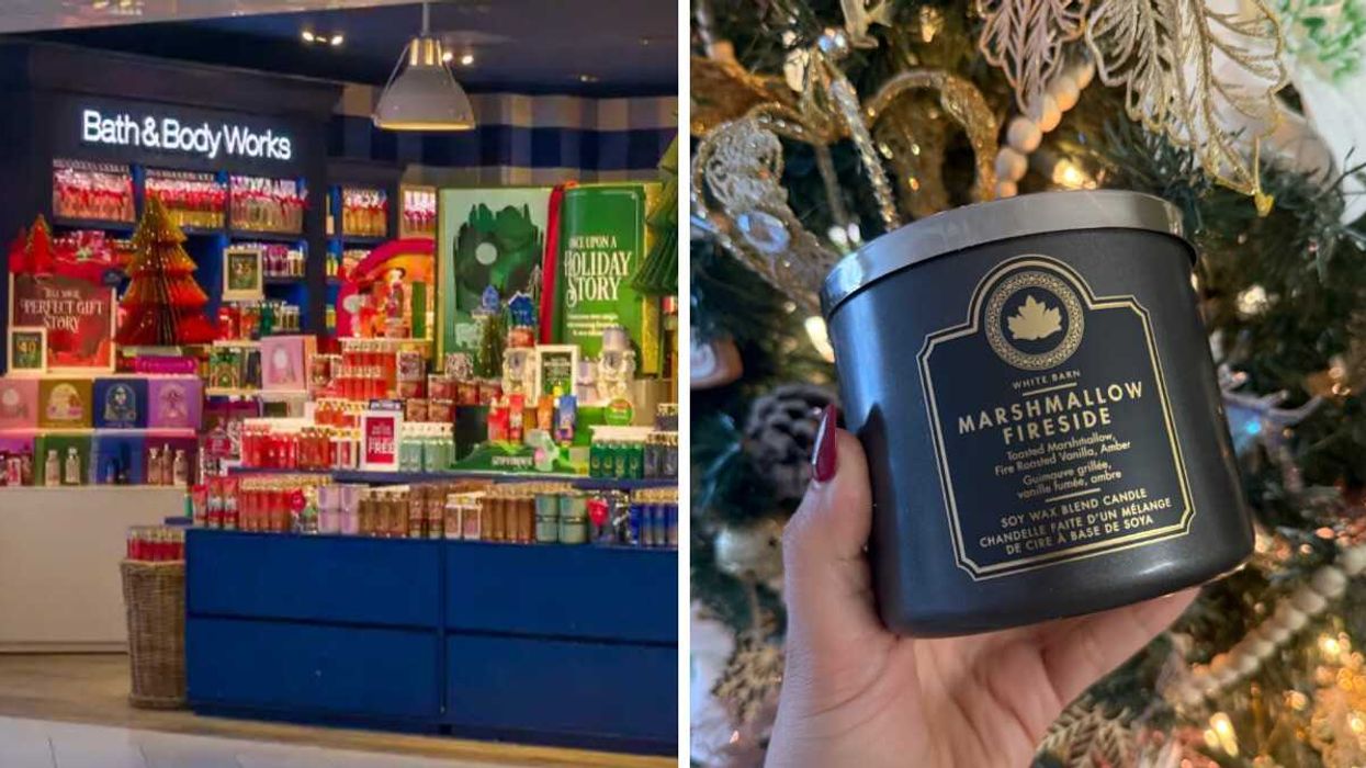 Une succursale Bath & Body Works. Droite : La chandelle Marshmallow Fireside de Bath & Body Works.