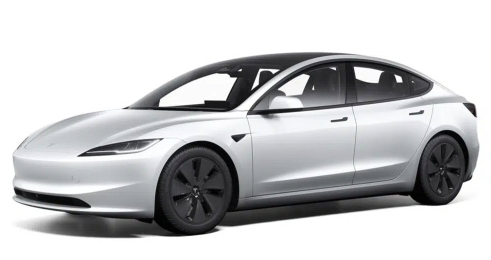 Une Tesla 3 blanche.