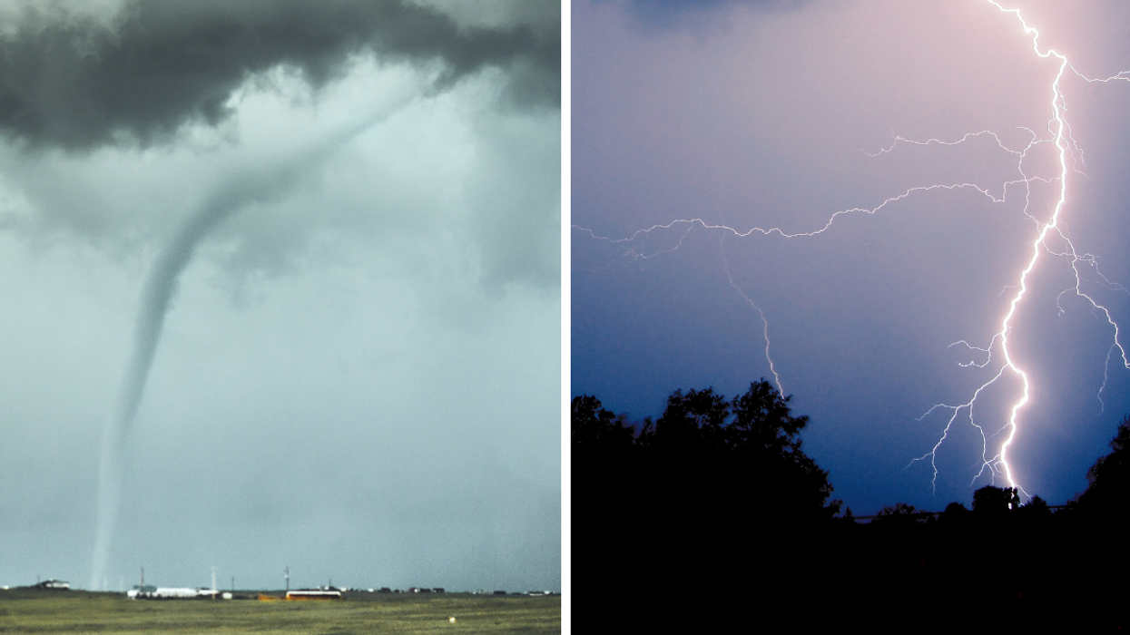 Une tornade. Droite : Un orage.