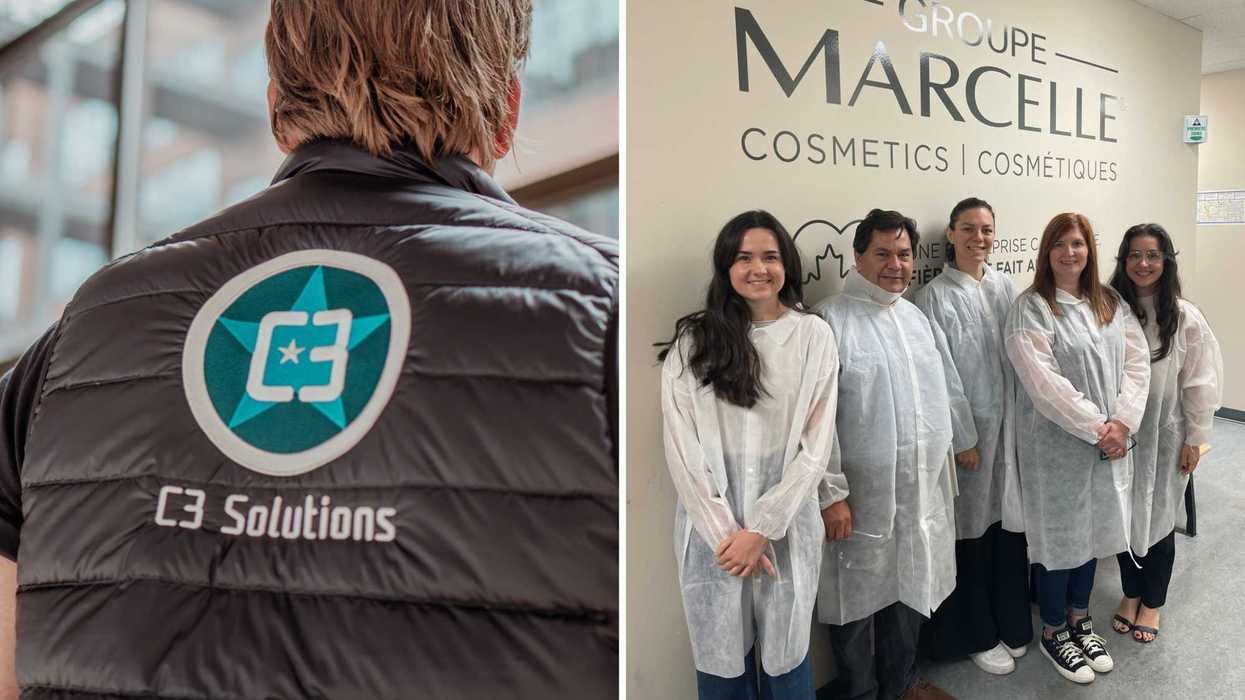 Une veste. Droite : des employés.