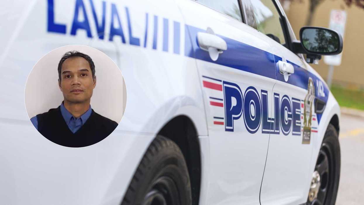 Une voiture de la police de Laval. En médaillon : Pierre Ny-St-Amand.