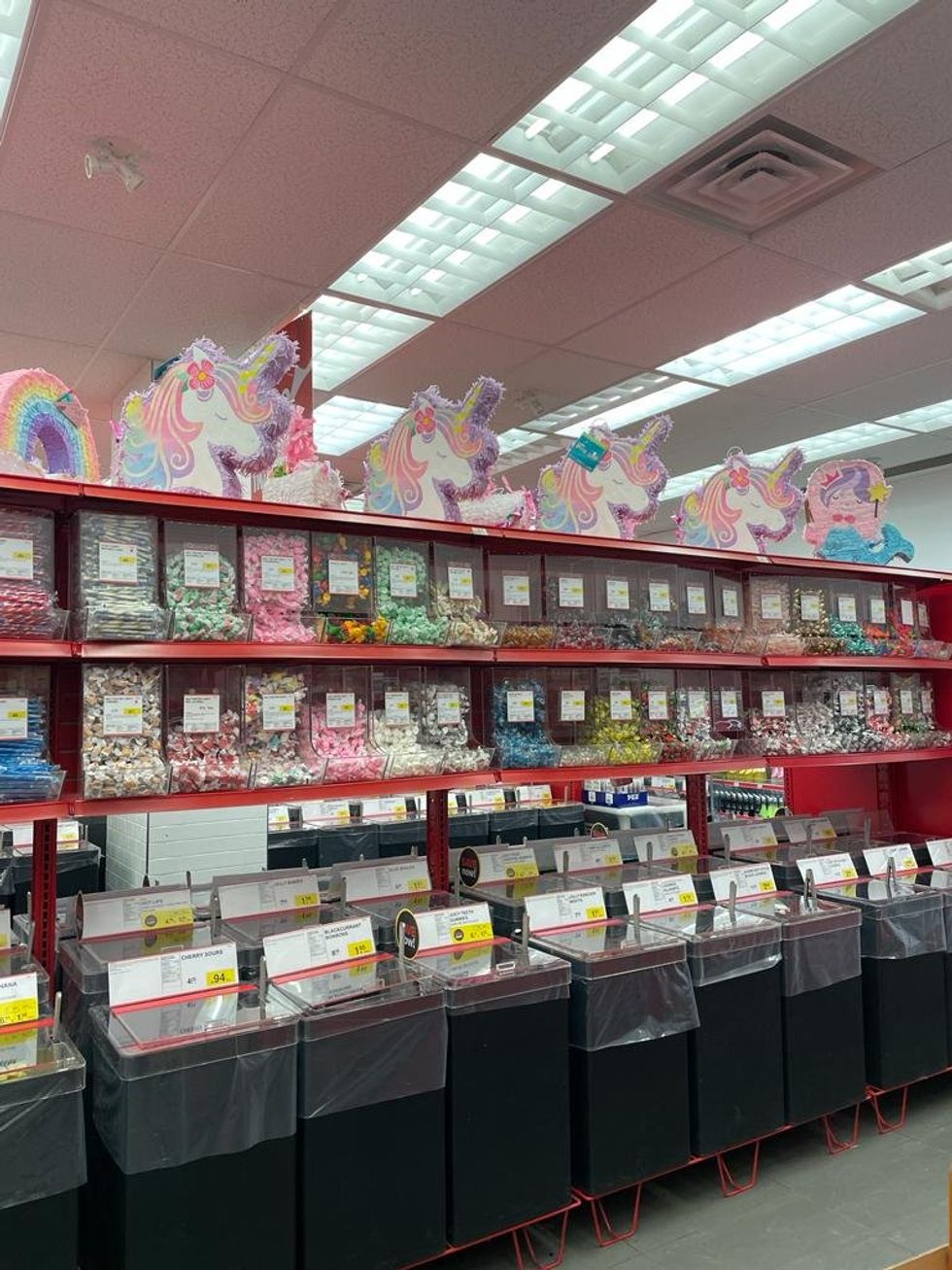 Unicorn pinatas at Bulk Barn.