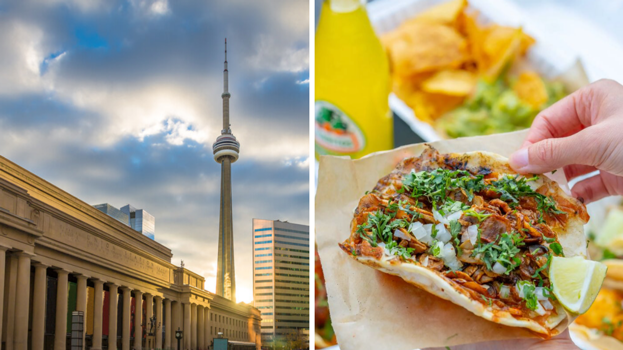 Union Station. Right: Taco from Gus Tacos.