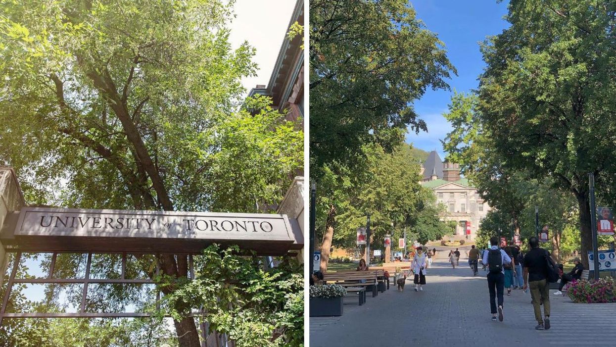 University of Toronto campus. Right: McGill University students on campus.