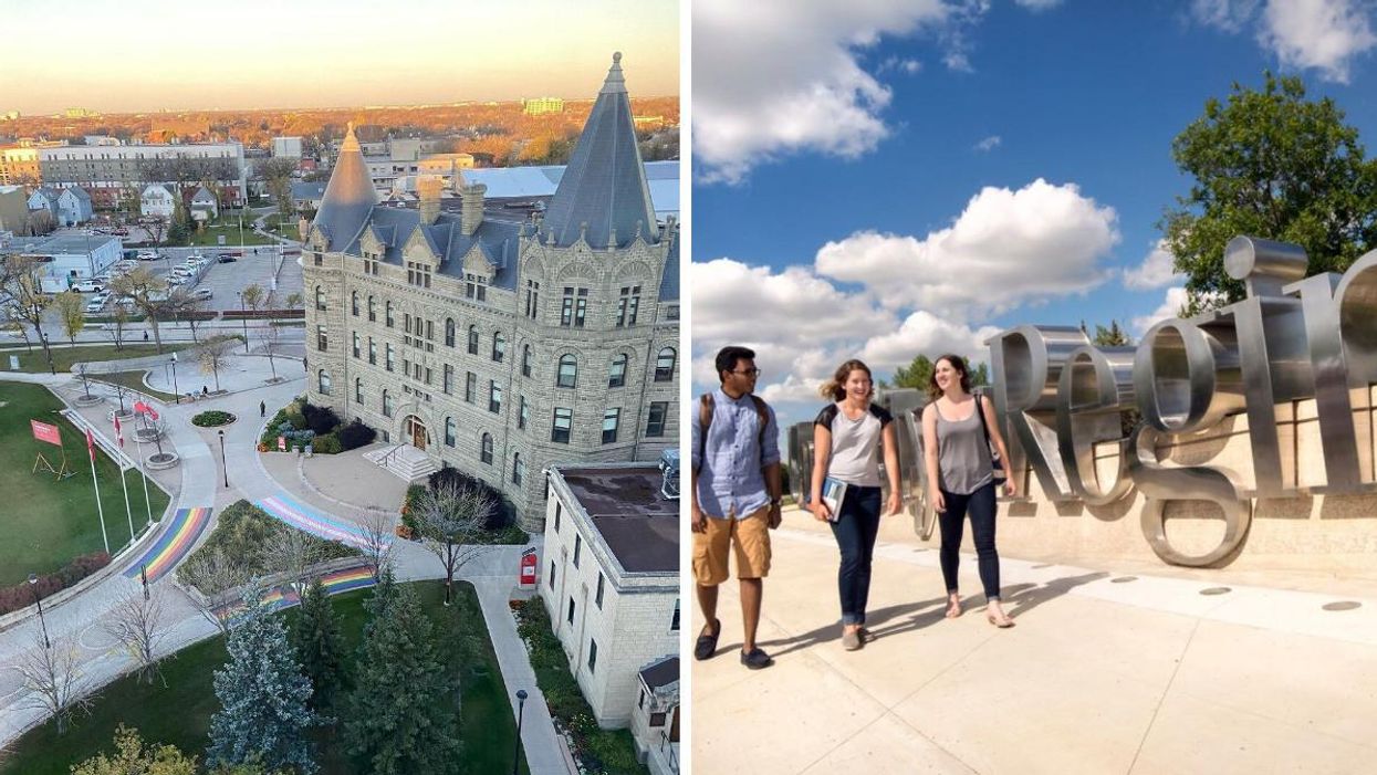 University of Winnipeg campus. Right: University of Regina students.