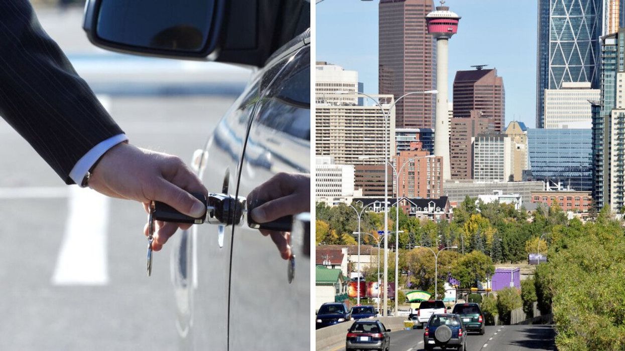 Unlocking a car door. Right: City of Calgary.