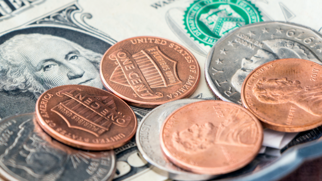 US coins and a dollar bill.