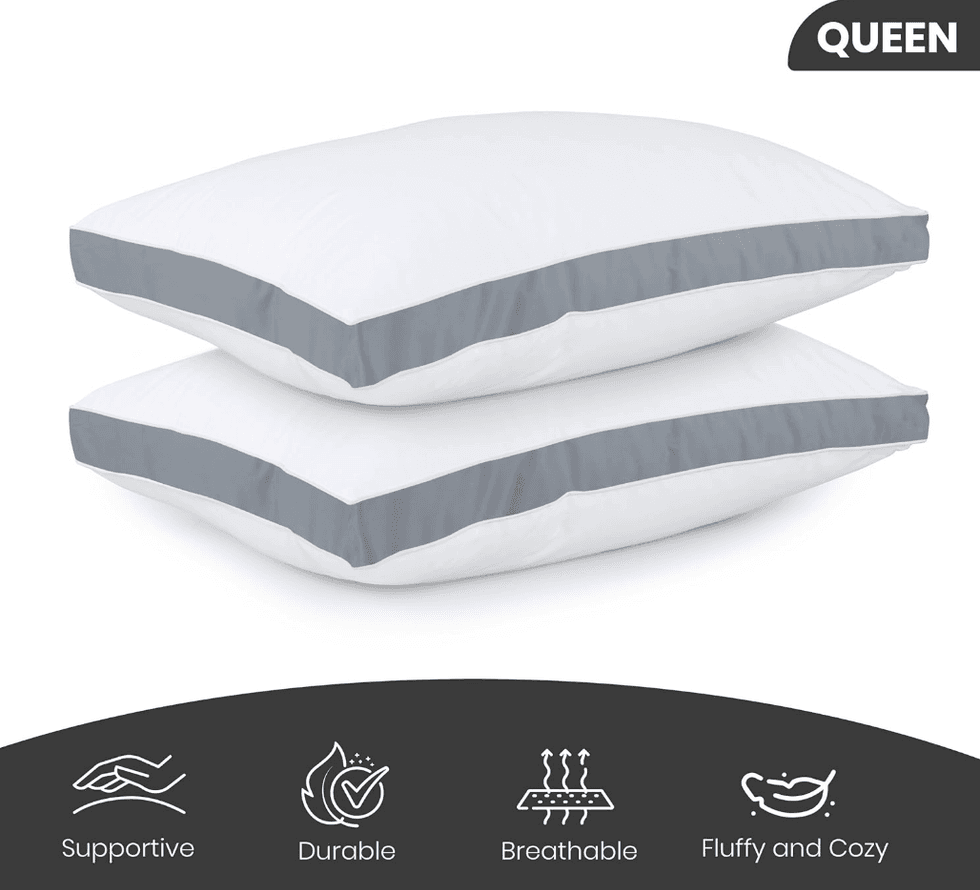 Utopia Bedding : Lot de deux oreillers de lit rafraichissants avec soufflets pour grand lit, gris.