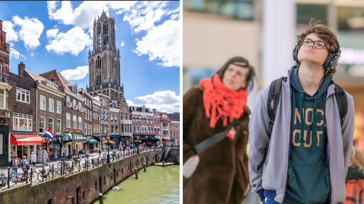 Utrecht. Right: Young boy looking at a screen.