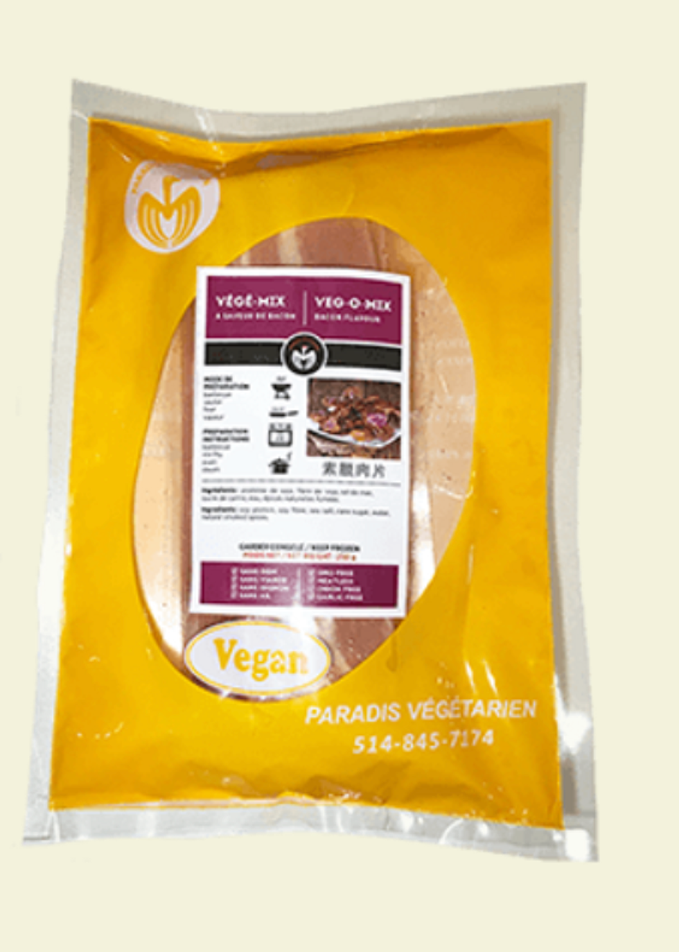 V\u00e9g\u00e9-mix \u00e0 saveur de jambon de marque Paradis V\u00e9g\u00e9tarien.