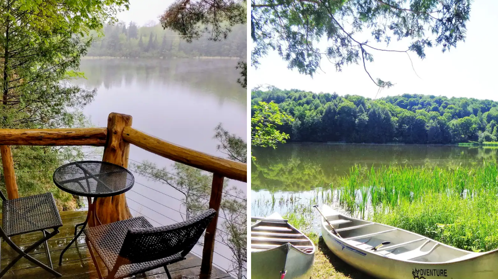 V\u00e9randa. Droite : Canots.