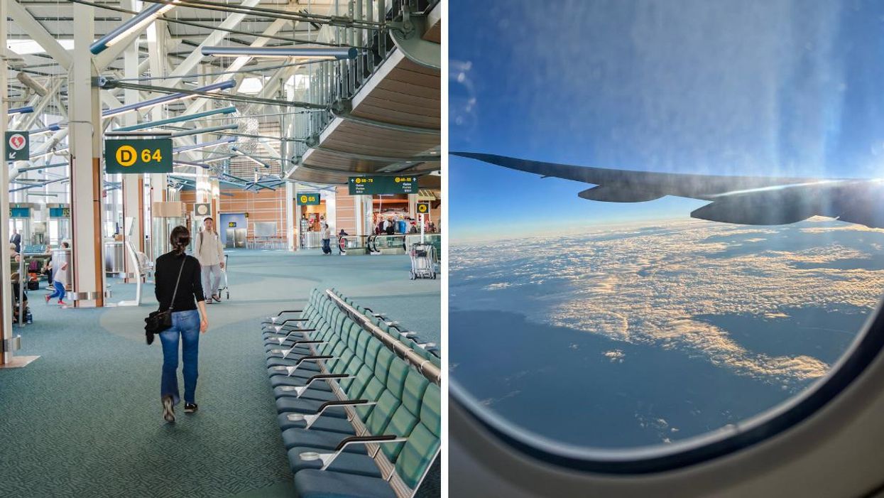 Vancouver Airport. Right: Plane window.