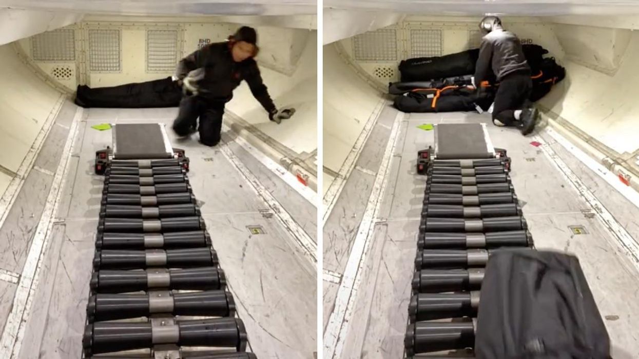 Vancouver airport worker loading bags in a TikTok video.