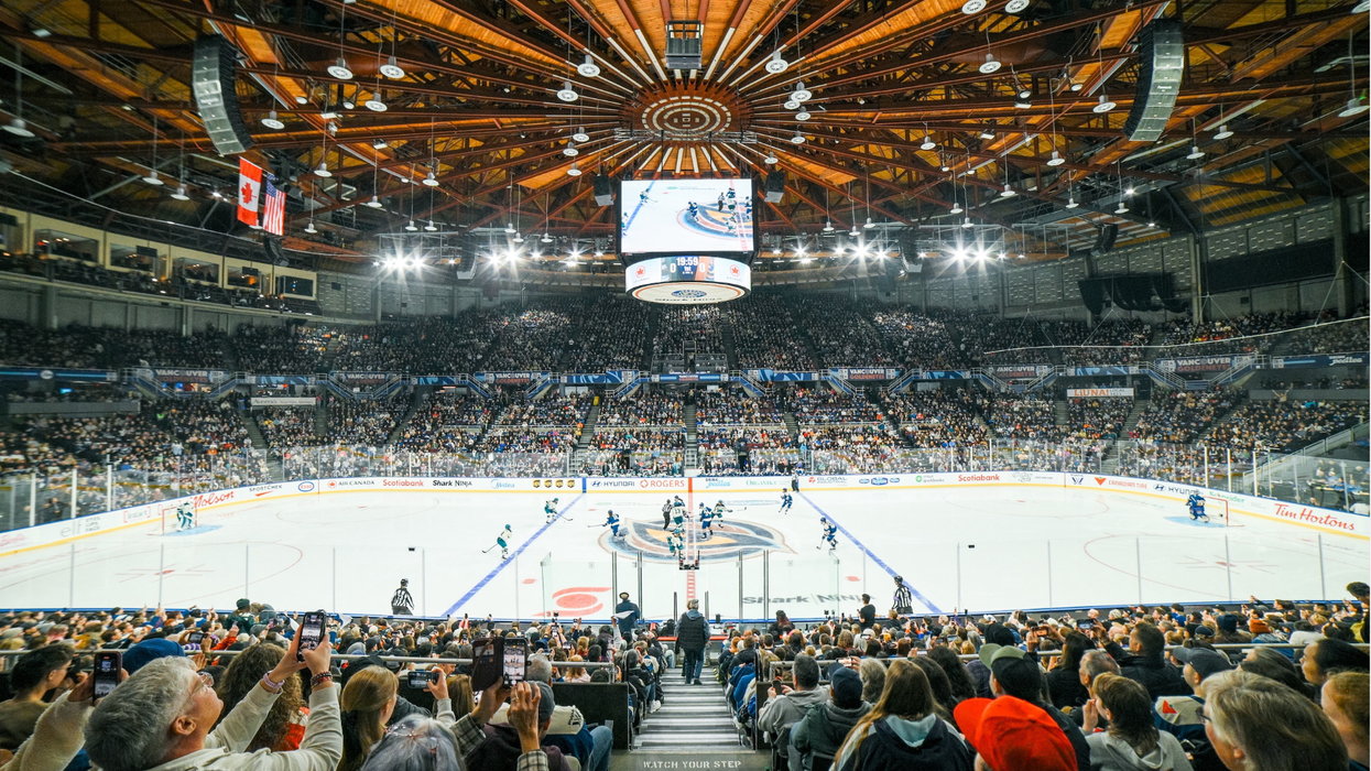 Vancouver hockey game crowd at Pacific Coliseum.