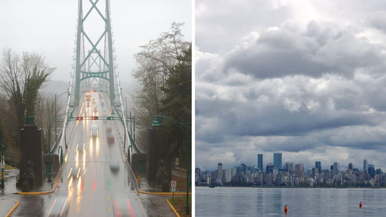 Vancouver in the rain. Right: A storm over Vancouver.