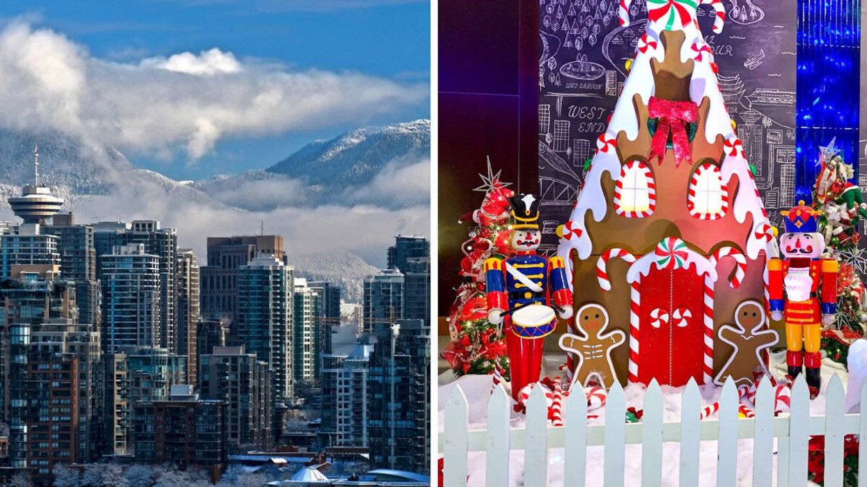 Vancouver in the winter. Right: Gingerbread house in Vancouver