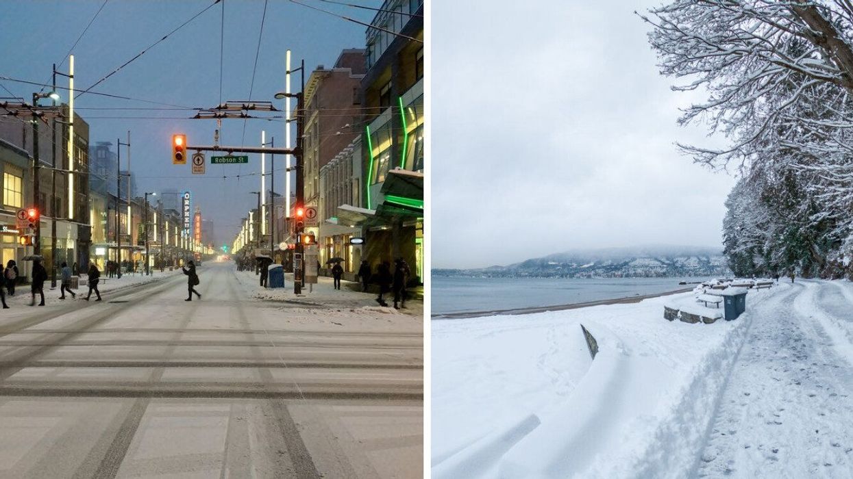 Vancouver in the winter. Right: Snow in Vancouver.