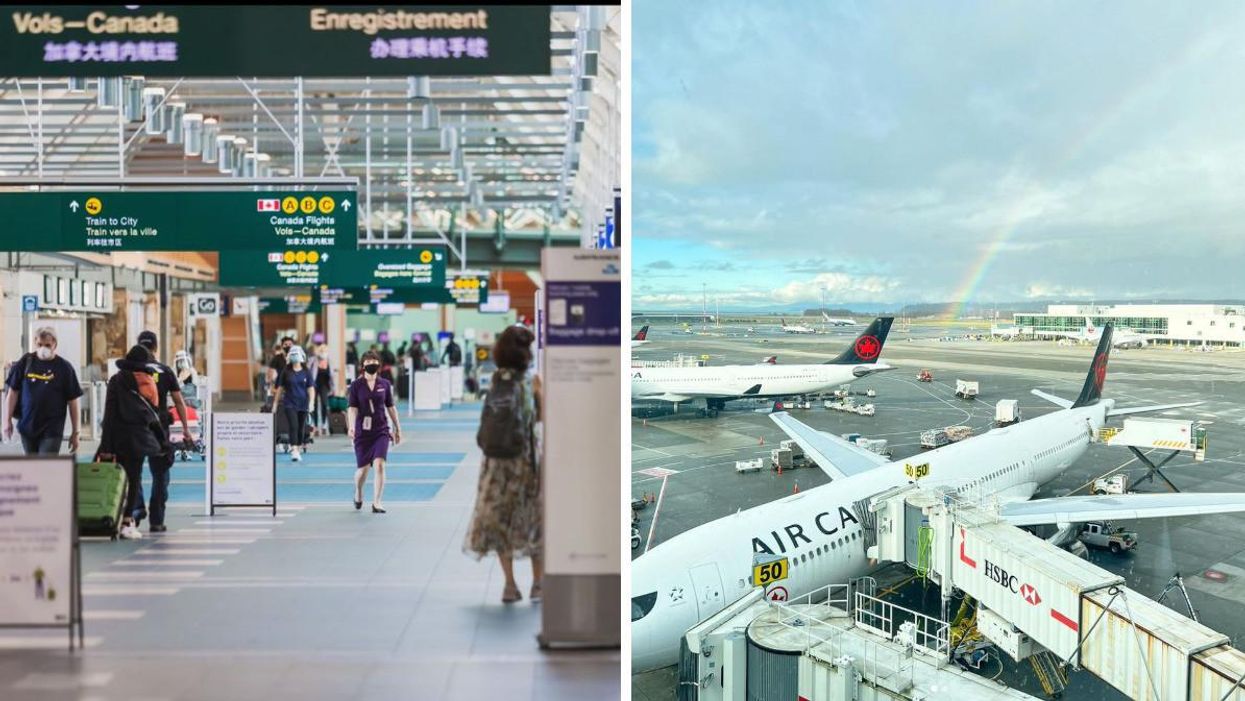 Vancouver International Airport. Right: An Air Canada plane.