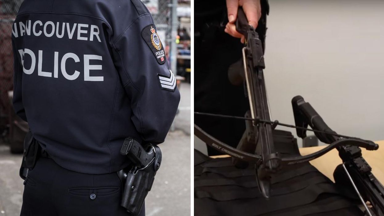 Vancouver police. Right: A crossbow.