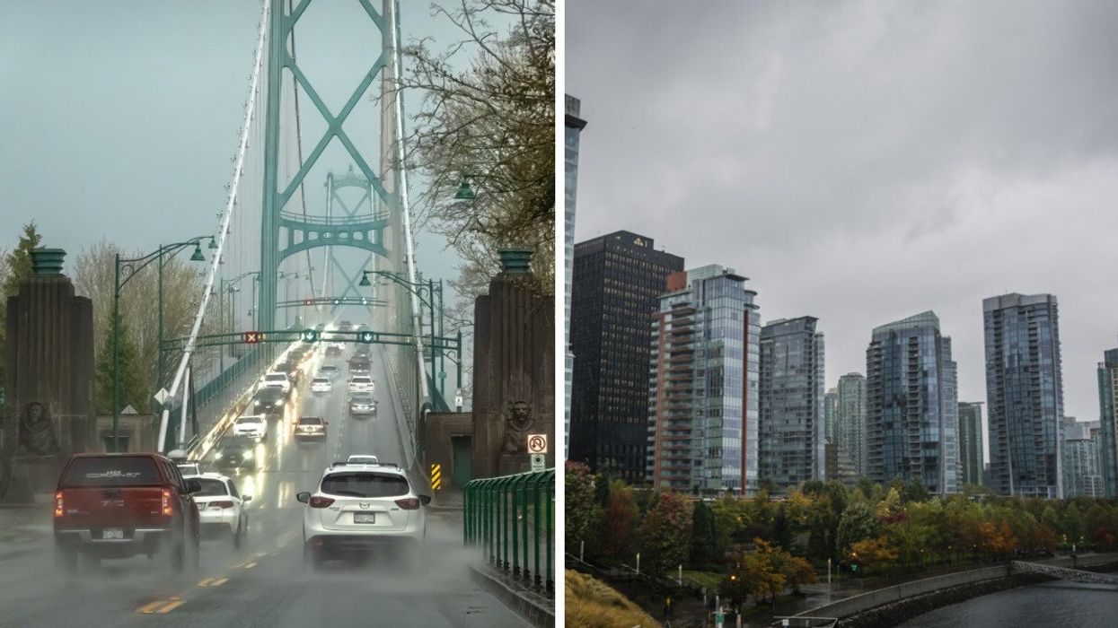 Vancouver rain. Right: A city with clouds.