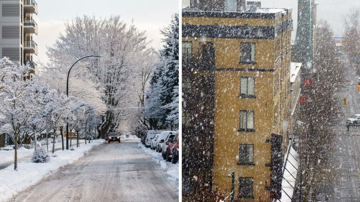 Vancouver street with snow. Right: Vancouver snow.