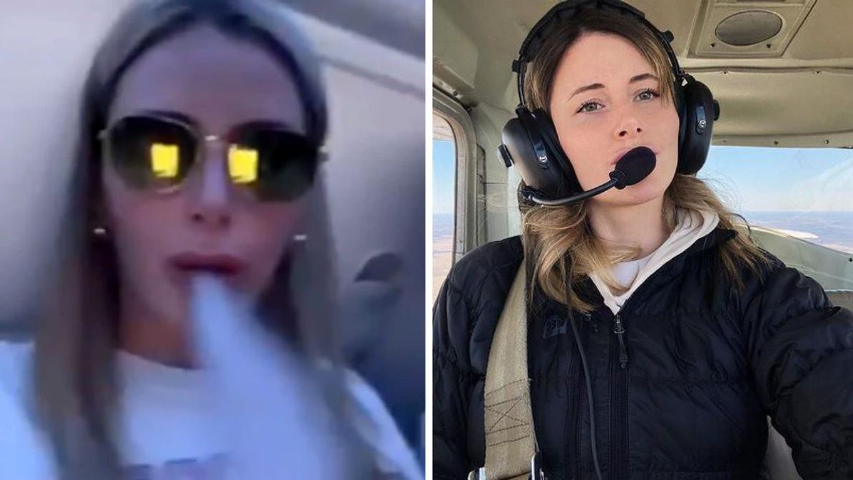 Vanessa Sicotte vapotant dans l'avion vers Tulum. Droite : Vanessa Sicotte pilotant un petit avion.