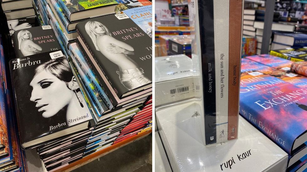 Various books on sale at Costco. Right: Rupi Kaur book set at Costco.