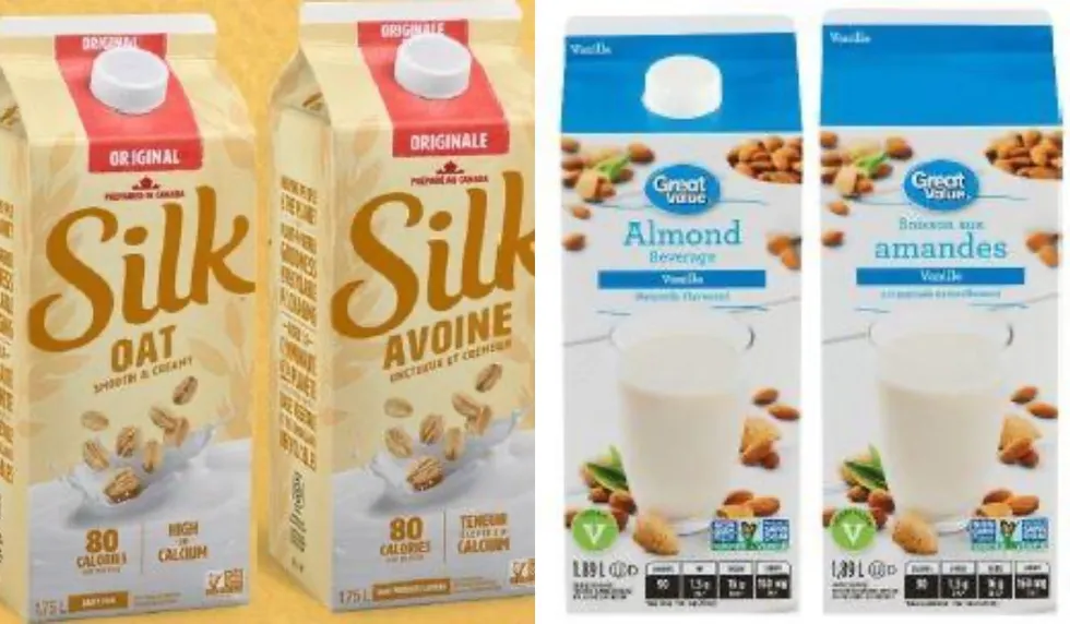 Various Silk and Great Value brand Oat and Almond Milk