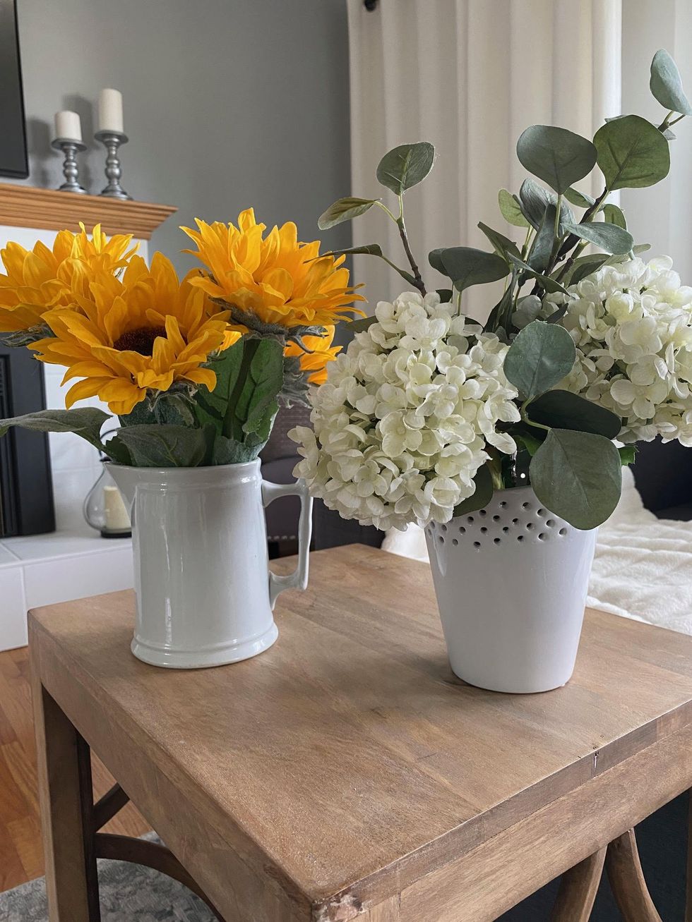 Vases from Value Village and faux flowers from HomeSense.