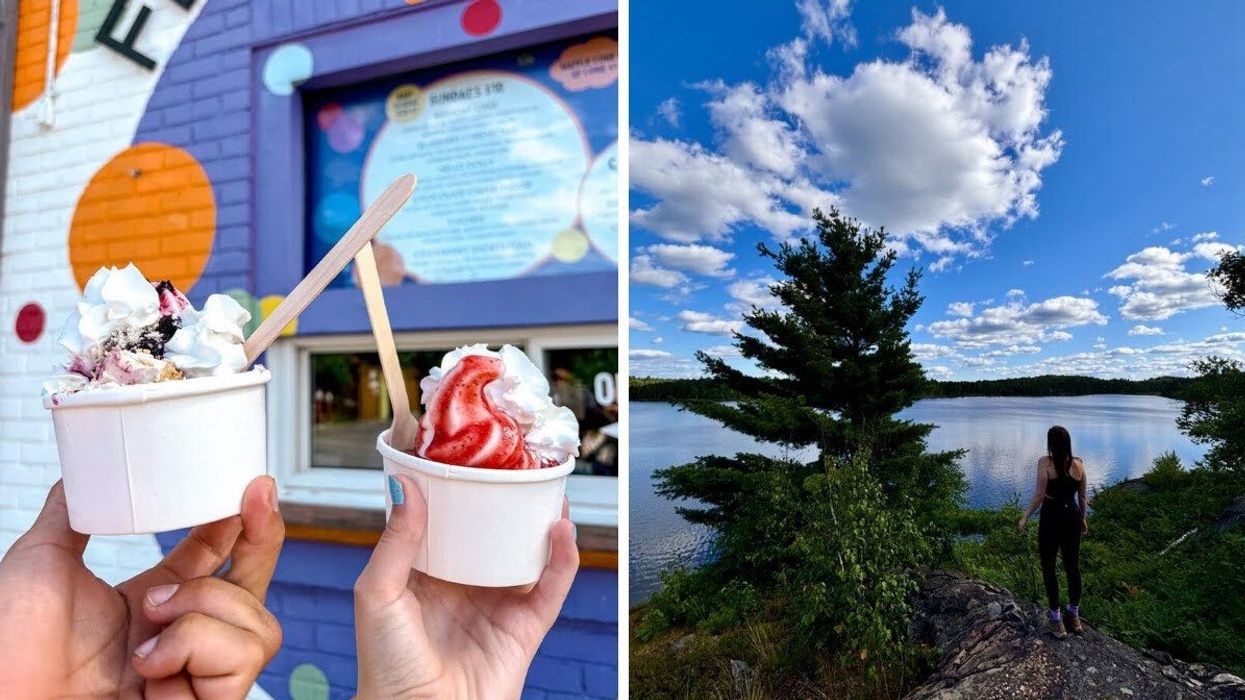 Vegan ice creams from Flurple's. Right: A hiker looks out over Crowley Lake.