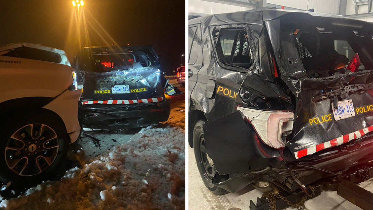 Vehicle crashes into OPP cruiser.