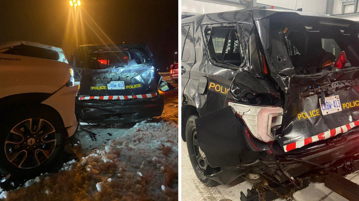Vehicle crashes into OPP cruiser.