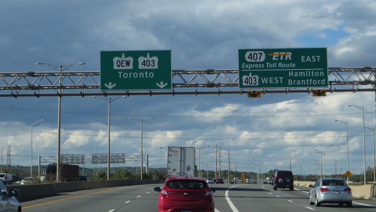 Vehicles travelling on the QEW.