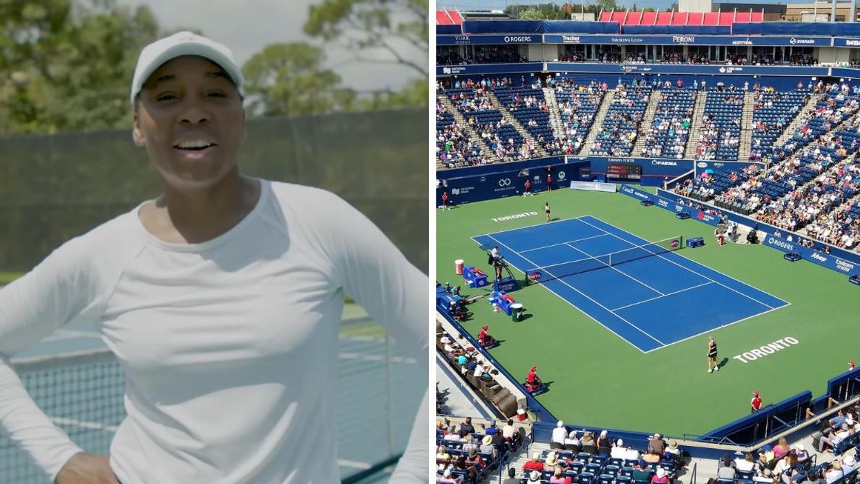 Venus Williams returning to practice. Right: Centre court at Sobeys Stadium.