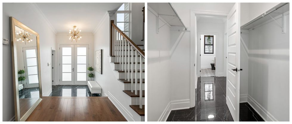 Vestibule. Droite : Penderie et salle d'eau.