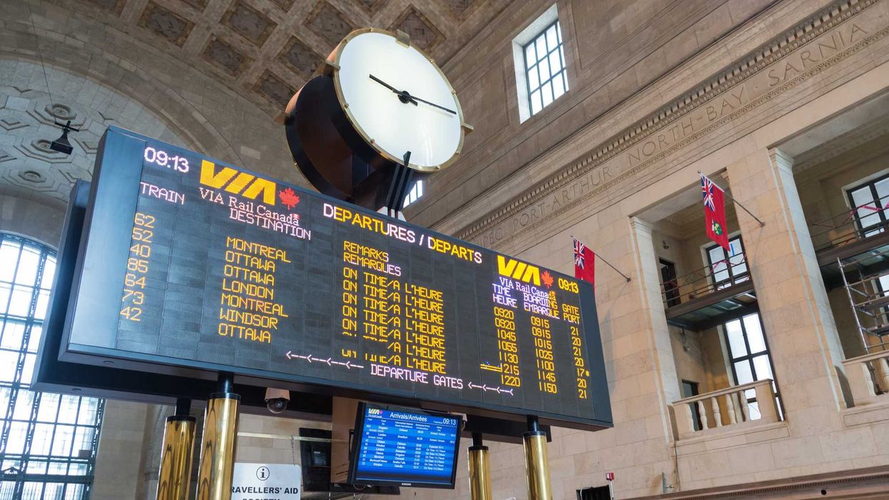 via rail departures board at union station in toronto