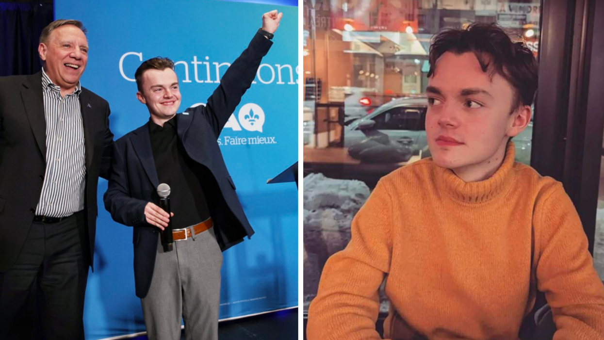 Victor Pelletier avec François Legault. Droite : Victor Pelletier.