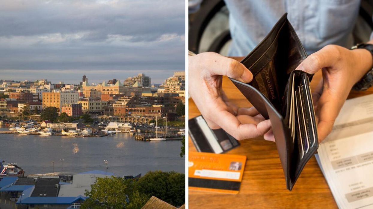 Victoria, B.C. Right: Person holding wallet.