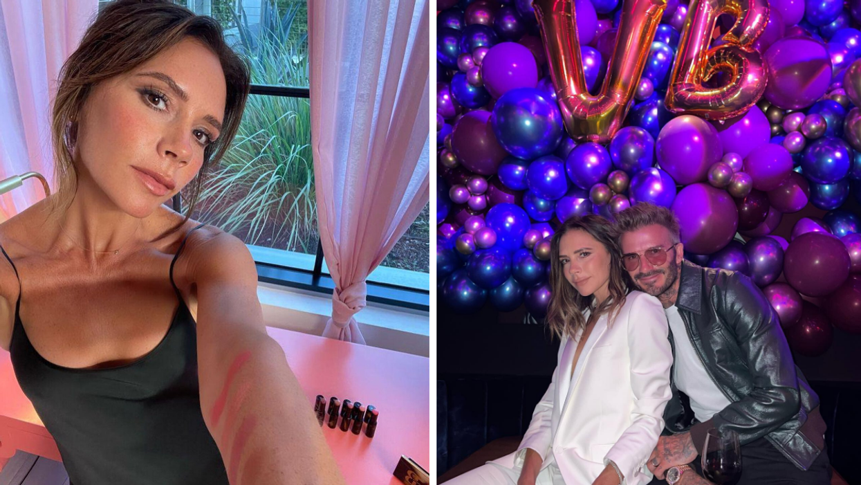 Victoria Beckham. Right: Victoria and David Beckham on her birthday.