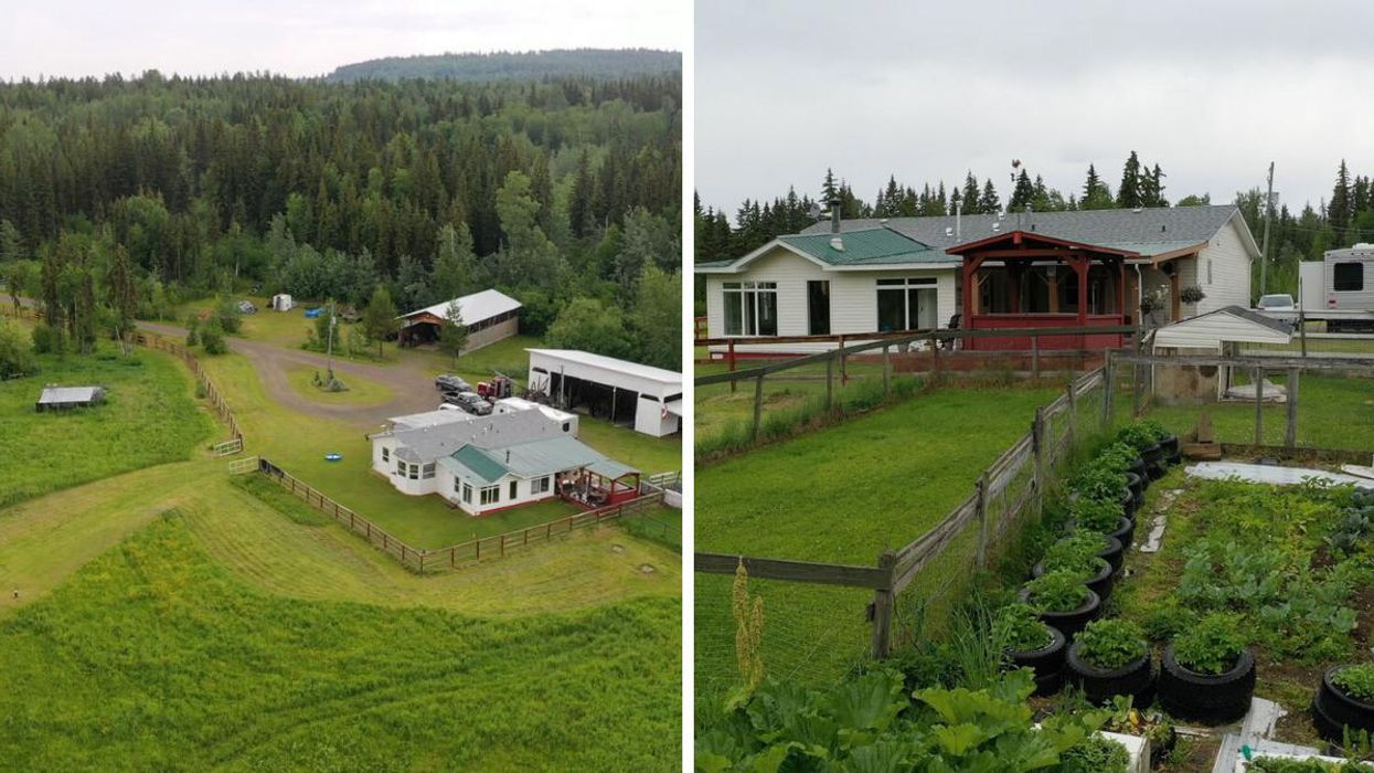 View of the home from above. Right: The yard.