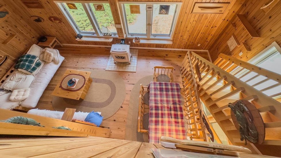 View of the main living space from the loft that's above it.