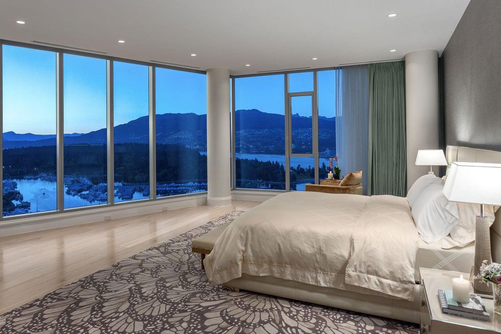 Views from one of the bedrooms at Three Harbour Green Penthouse in Vancouver.