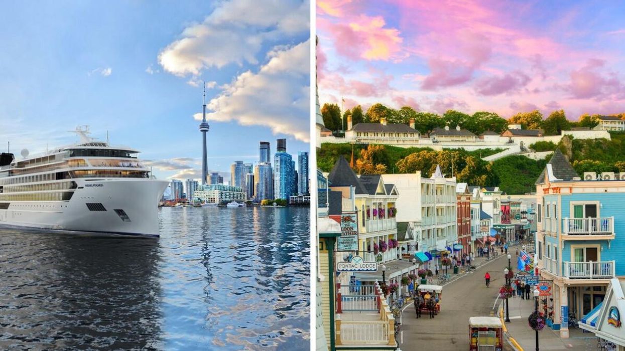 Viking cruise ship in Toronto, Ontario. Right: Mackinac Island.