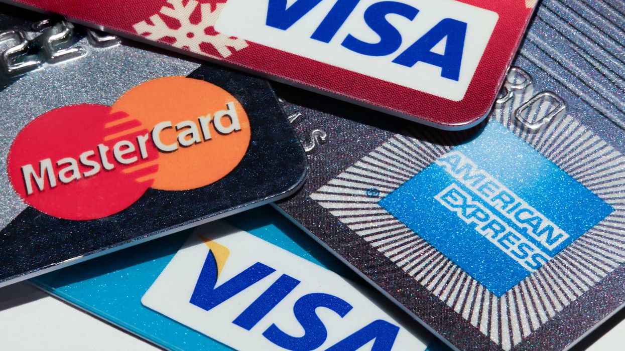 Visa, MasterCard and American Express credit cards (illustrative).