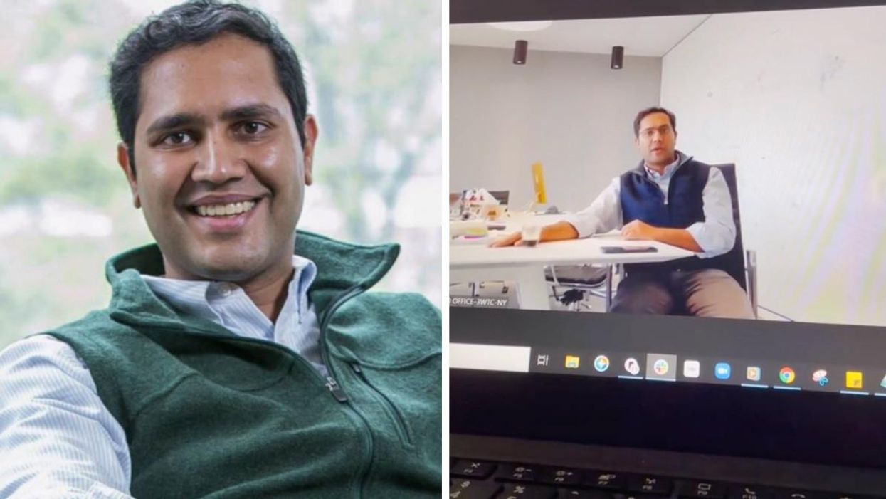 Vishal Garg. Right: Vishal Garg in a video conference call.c